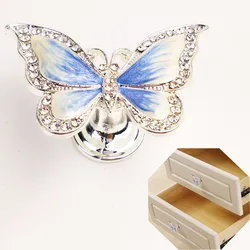 Fashion Creative Crystal Butterfly Children's Room Furniture Decorative Handle Gold Silver Coloful Drawer Shoe Cabinet Kids Knob