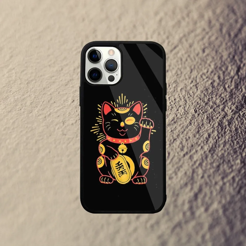 Maneki Neko Lucky Money Cat Phone Case For iPhone 15,14,13,12,11,Plus,Pro,Max Mini Magsafe Magnetic Wireless Charging