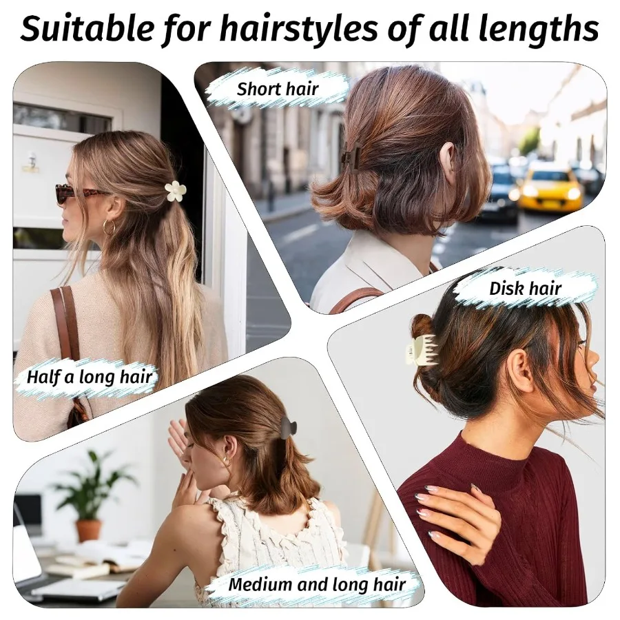 12 قطعة من مشابك الفك الصغيرة غير اللامعة مقاس 1.5 بوصة للنساء والفتيات مع 4 تصميم غير قابل للانزلاق مثالي للشعر الرقيق والمتوسط السميك