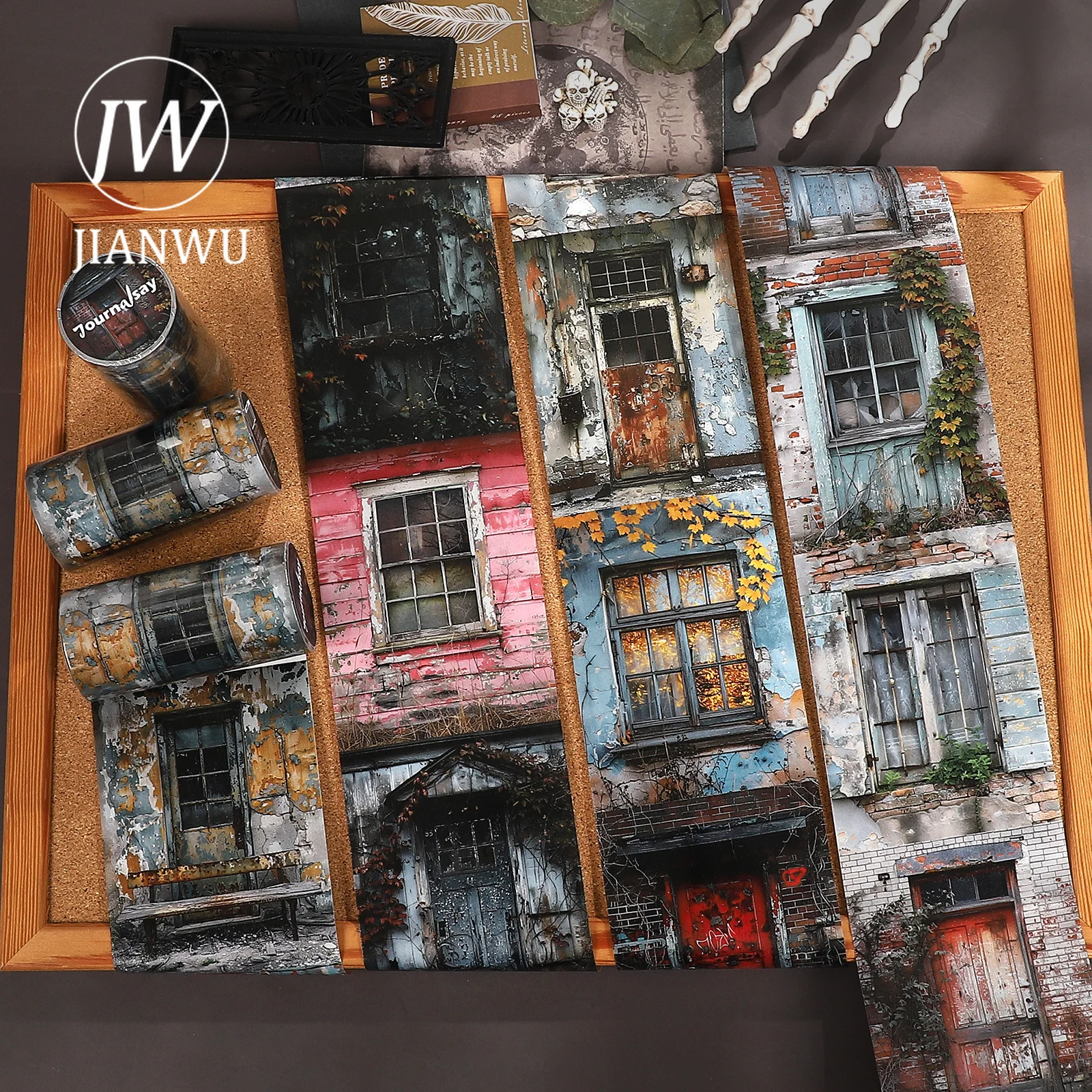 JIANWU 80mm*205cm Vintage Door and Window Landscape Material Collage Scrapbooking Washi Tape Creative DIY Journal Stationery