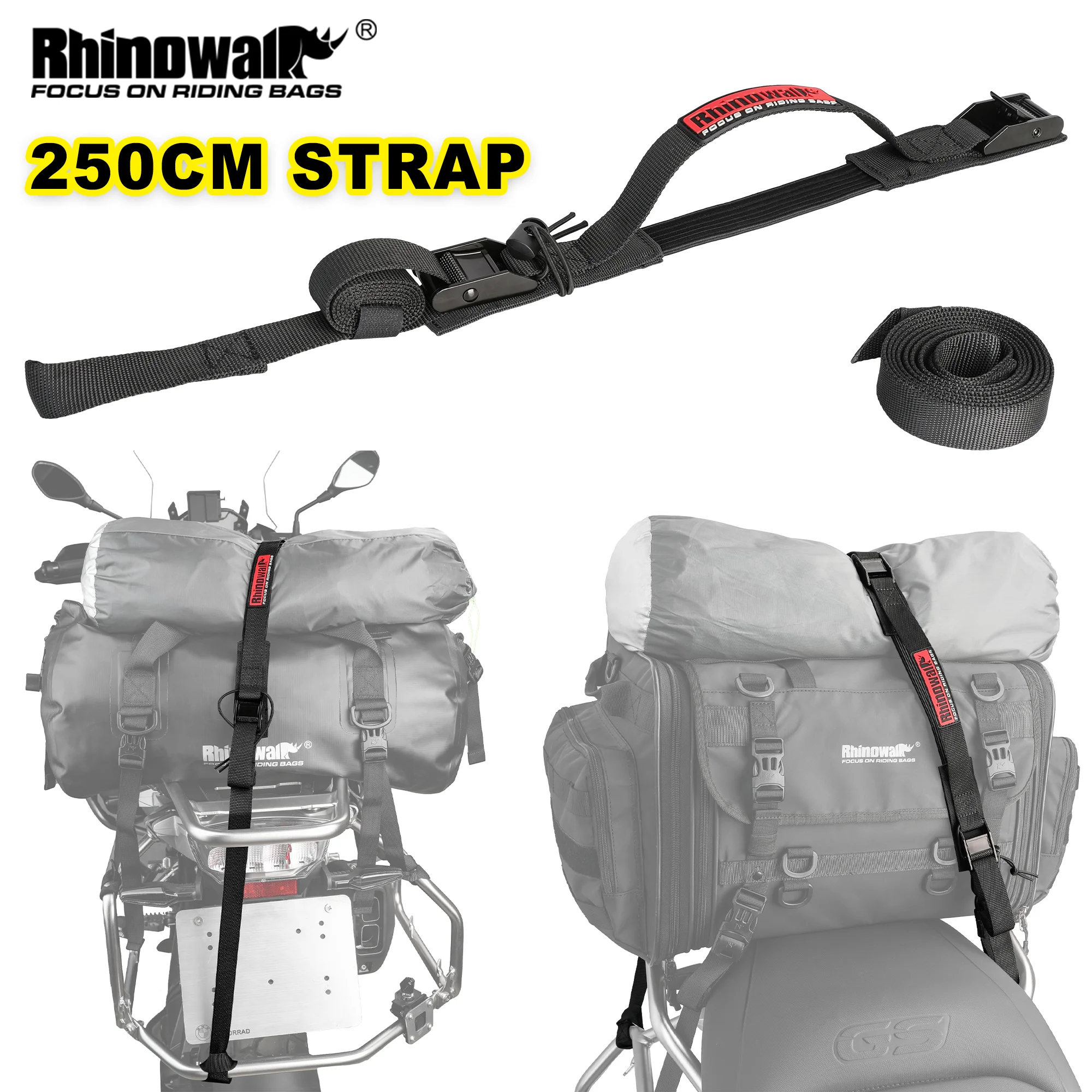 Rhinowalk 2.5M Motor Luggage Strap Cam Buckle Tie-Down Belt cargo Durable Motorcycle Bike Strong Ratchet Belt For Luggage Bag