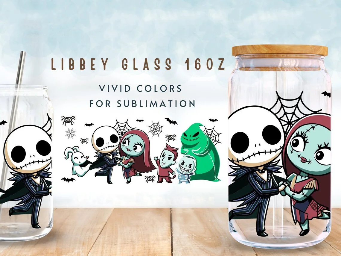 The Nightmare before Christmas UV DTF Cup Wrap for 16Oz Libbey Glass Can DIY Transfer Sticker