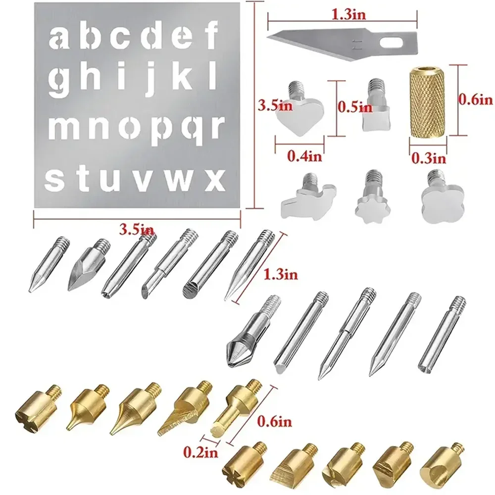 28pcs Pyrography Kit Copper Welding Soldering Tips Wood Pyrography Tool Set Woodburing Pen Nozzle Tool