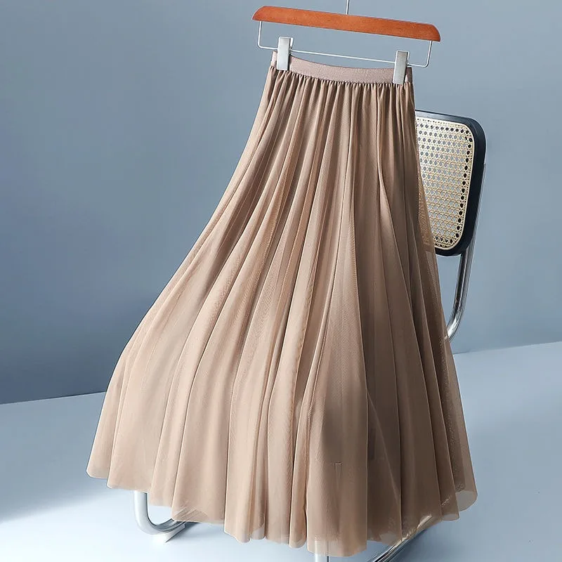 

2024 Mesh Skirt for Women Spring and Summer New Super Fairy High Waist A Word Pleated Skirt in Long Long Gauze Skirt Peng Peng