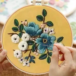 Flower DIY Embroidery Craft Kit Needlework Cross Stitch Set for Beginner Pattern Printed Sewing Art Craft Painting Home Decor