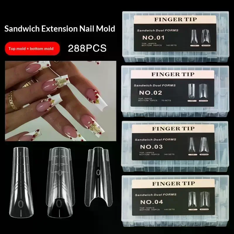 140/280 قطعة ساندويتش أشكال أظافر مزدوجة ملحقات-أشكال مزدوجة قالب سفلي طويل مربع اللوز مسمار الفن أشكال مانيكير أداة #2