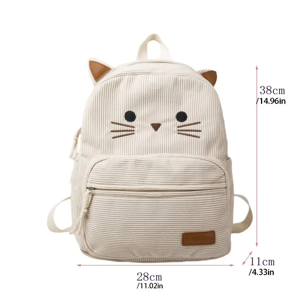 Niedlicher Süßer Cartoon-Katzen-Rucksack, mehrfarbig, minimalistisch, aus Cord, große Kapazität, strapazierfähig, Schultasche für Schüler, Geschenk – Detail 1