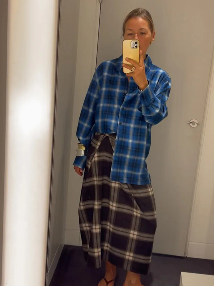 Frauen Karierten Midi Rock Mode Hohe Taille Gefaltete Unregelmäßige Schlanke Mittlere Länge Rock Casual Täglichen Pendeln Streetwear Outfit