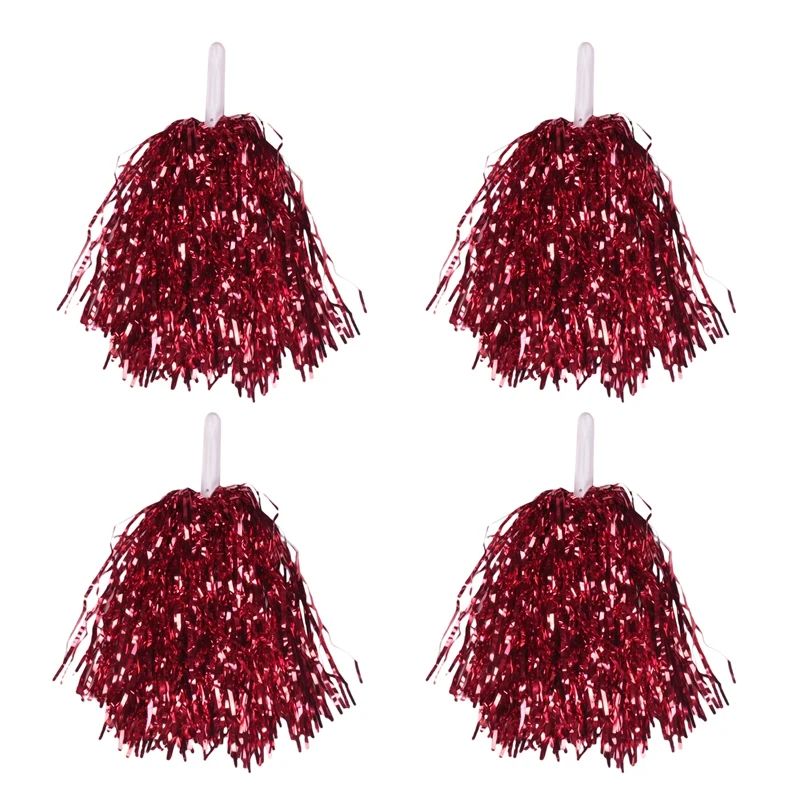 24Pcs Cheerleading Pom Poms Metallic Foil Cheer Pom Poms With Plastic Handle For Adults Kids Cheerleaders Party