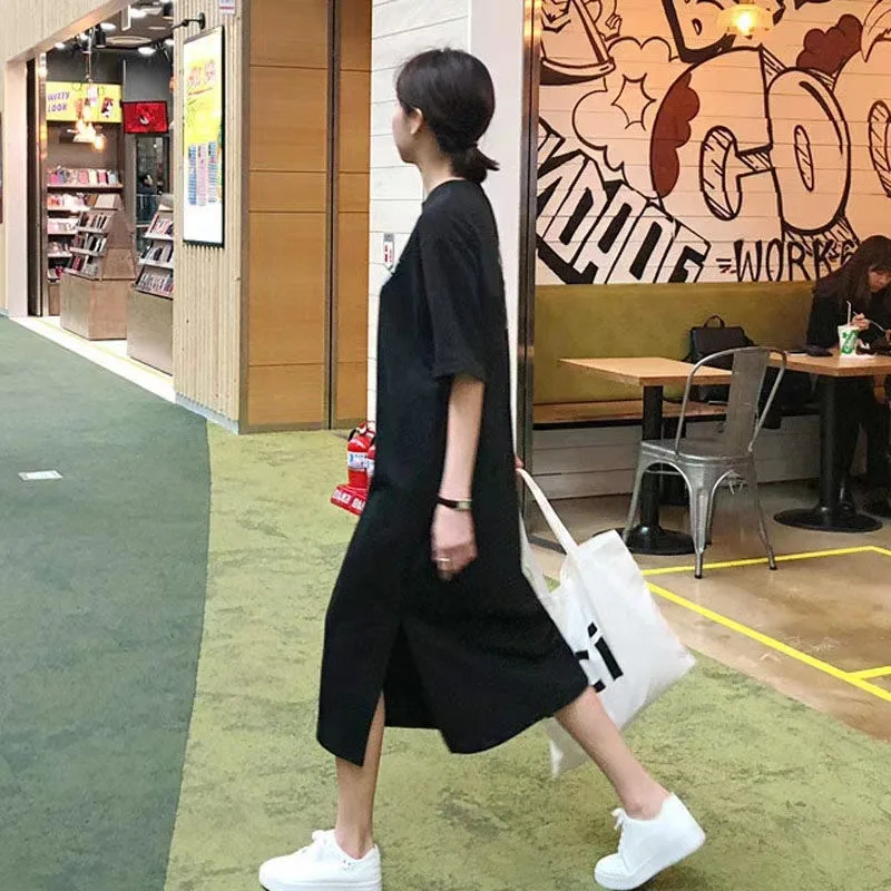 Pure Color Long Spwear Women's Casual Loose Straight Tube Dr Summer Lazy Sle Simple Faionable plus Size Home Clothes