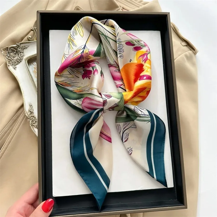 

New printed silk scarf women's professional scarf simulation silk scarf spring and summer decorative small tie headband bag strap wholesale