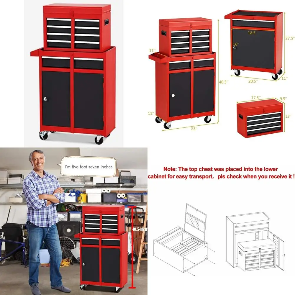 

5-Drawer Rolling Tool Box with Lock Bar, Removable Storage Cabinet, 4 Wheels, and Tool Chest Organizer for Efficient Workshop St