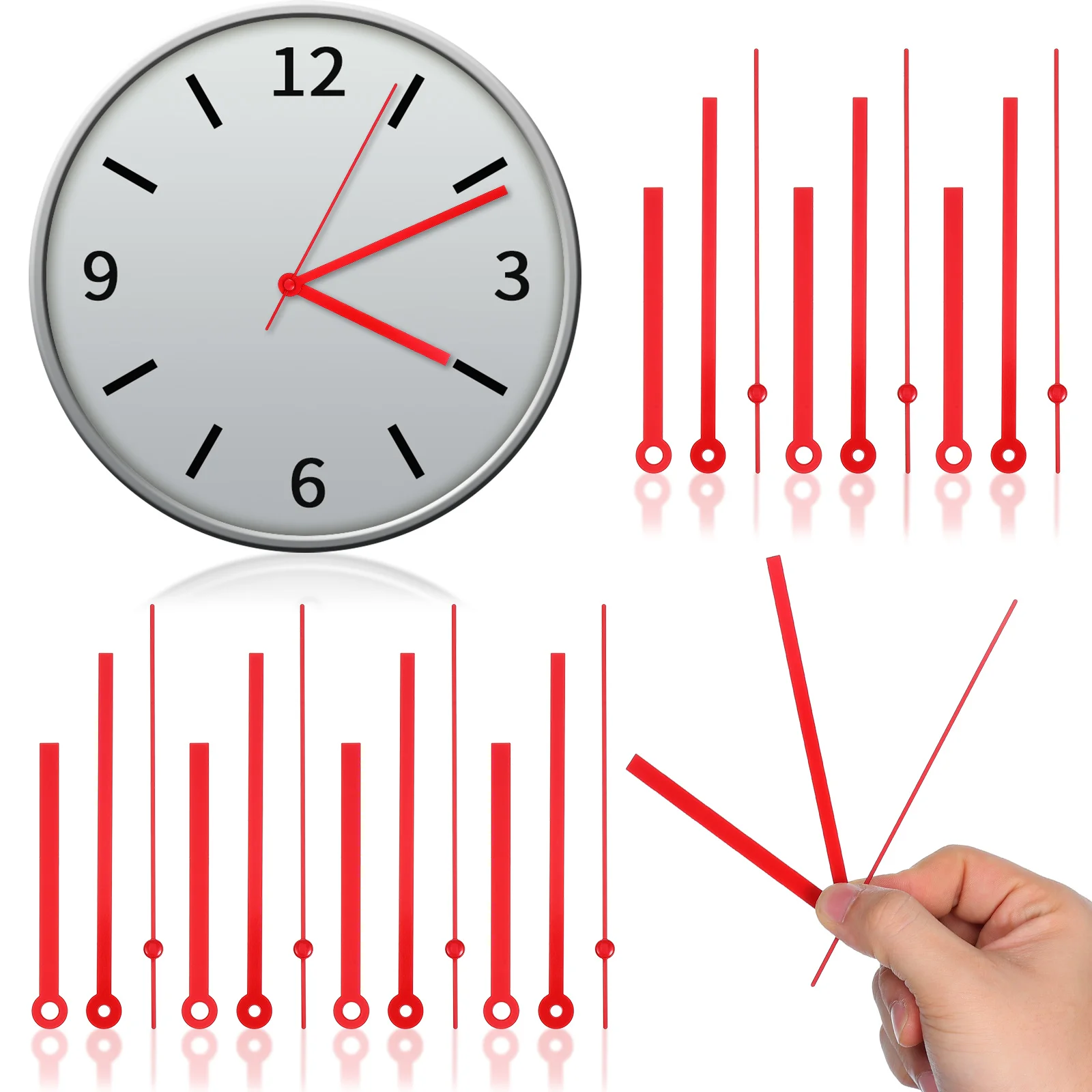 10 Sets Aluminum Clock Hands Set Hour Minute And Second Hands Pins Diy Wall Clock Hands Replacement Part Clock Mechanical Repair