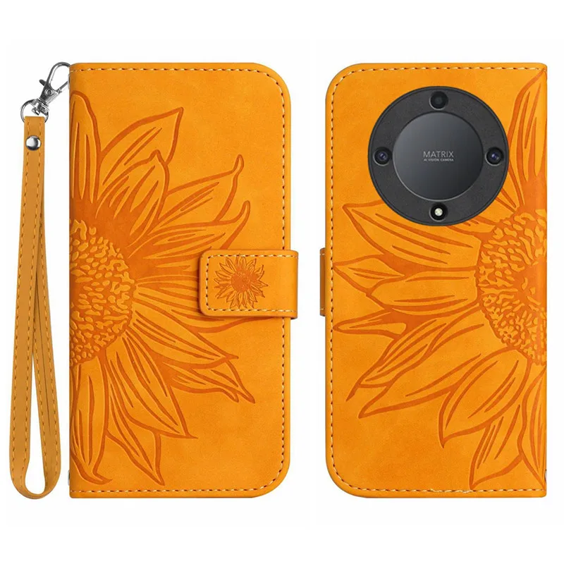 Sun Flower Flip Cover Case on For Huawei Honor X8B X9B X6A X5 X9A X7 X8 9X Lite HonorX8B Leather Cases Pattern Phone Shell 2024