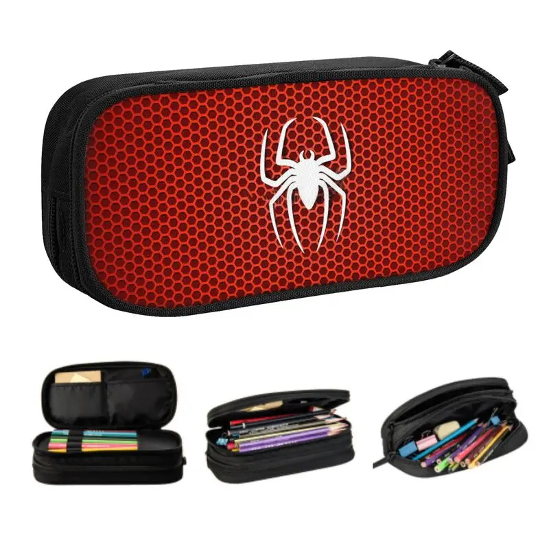 Custom Spider Cobweb Hexagon Pencil Case for Girls Boys Large Storage Spider Man Pen Box Bag Stationery