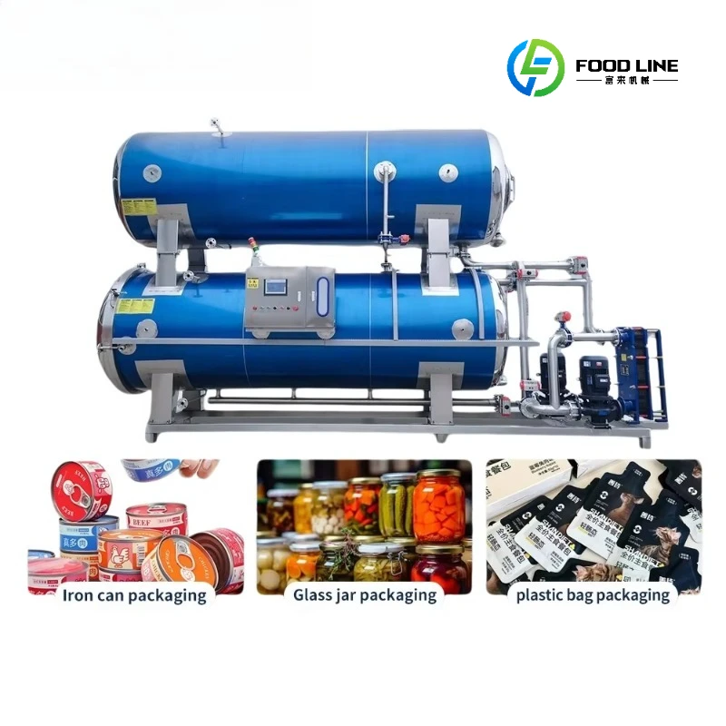 English Software Fully Automatic Double Retort Autoclave Food Retort Sterilizer for Cans/Glass Bottles/Bags Customized