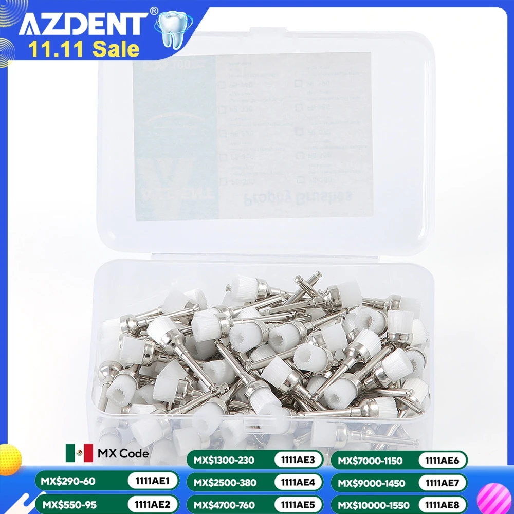 

AZDENT 100pcs/Box Dental Nylon Bowl Polishing Polisher Prophy Brushes Flat Shape RA Latch Type Single Use Dental Materials