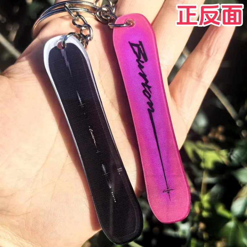 8CM 1PC Mini Snowflake Snowboard Acrylic Keychain Pendant Ski Games Sled Board Key Chain Keyring Sports and Snow Festival Gift view 2