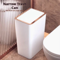 15L Nordic Gold Bathroom Trash Can Covered Slim Trash Can with One-Touch Lid for Bathroom Toilet Living Room Kitchen Bedroom