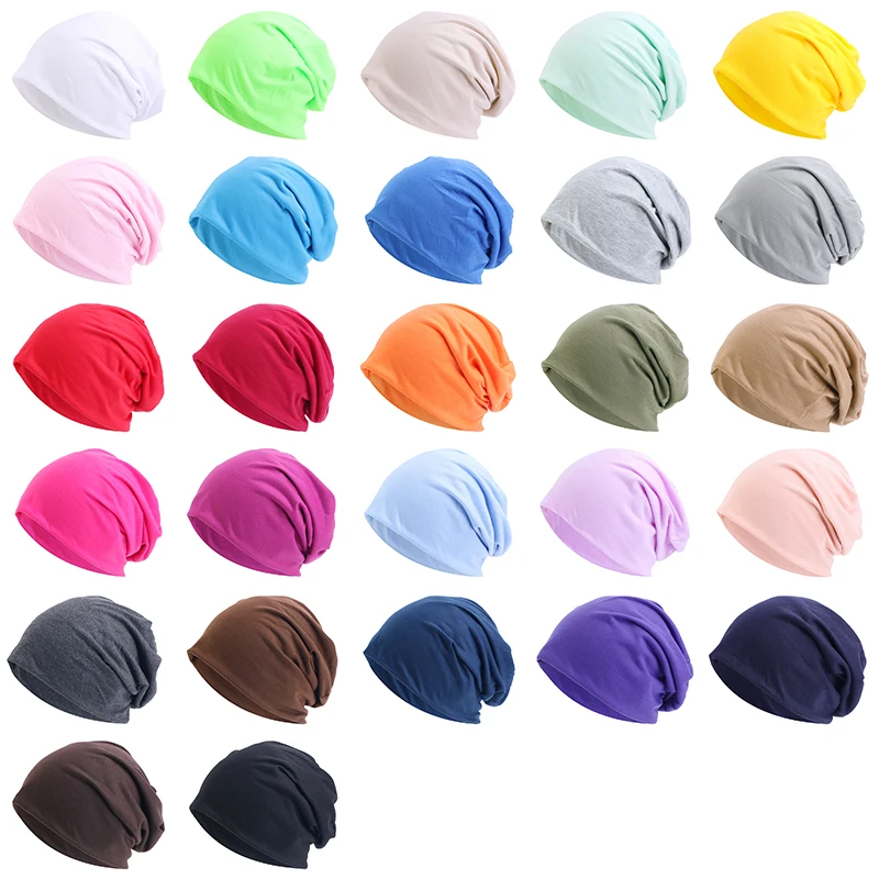 New Beanie Hat for Women Man Autumn Winter Elastic Casual Solid Color Slouchy Chemo Cap