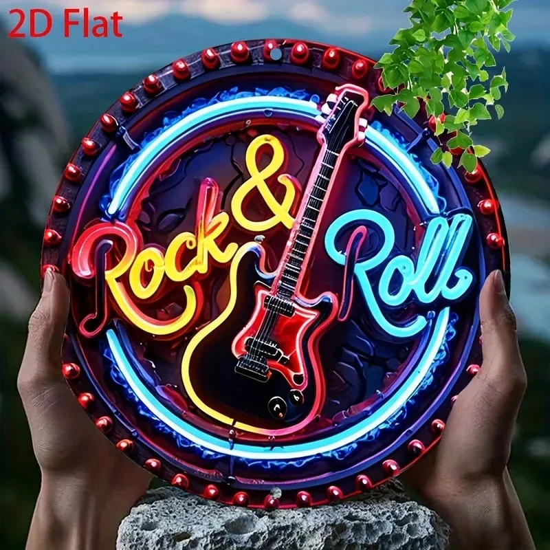 A Vintage Rock Neon Sign, 2Dflat Metal Aluminum Wall Decoration, Suitable for Home, Bar, Café, Club, Outdoor, Garden with Retro view 2
