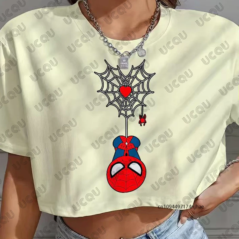 2026 New Spider-Man Print T-shirt For Women Summer Short Sleeve Crop Top Streetwear O-neck Tees Casual Tees Sports Y2k Tops