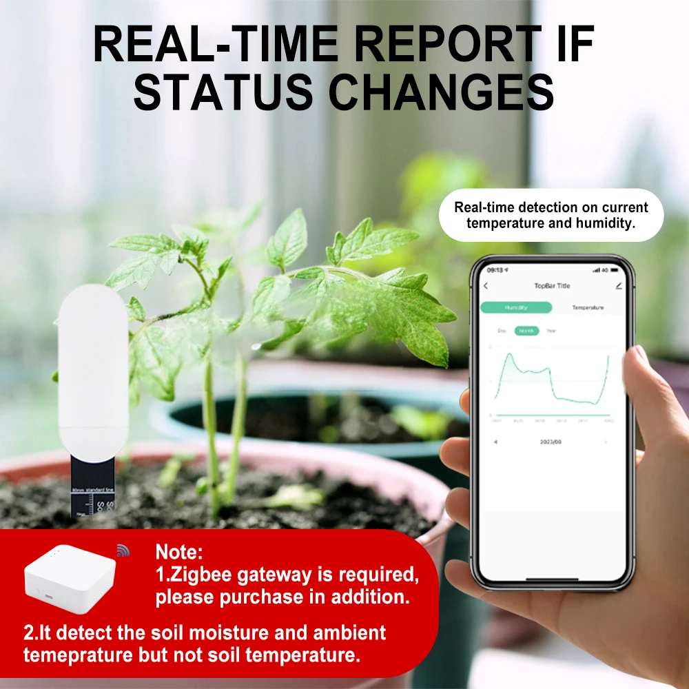 Tuya Zigbee Temperature Humidity Moisture Detector Smart Soil Tester Moisture Sensor Phone APP RealTime Monitor For Home Garden