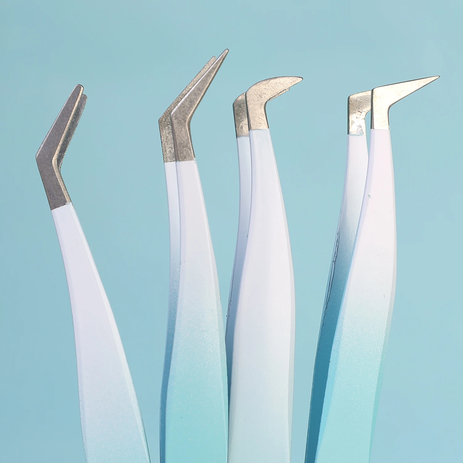 1 Stück Wimpernpinzette Verlängerung Blau-Weiß Edelstahl Superharte Pinzette mit Faserspitzen Hochpräzise antistatische Pinzette