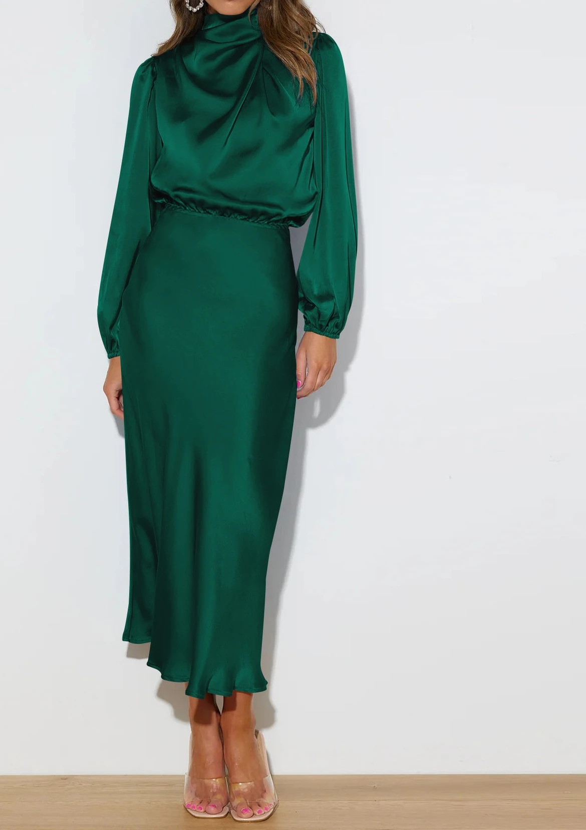 2025 otoño nuevo estilo vestido suelto de manga larga de satén de clase alta-vestido de noche elegante para mujer conjunto vestido de verano vestido Maxi