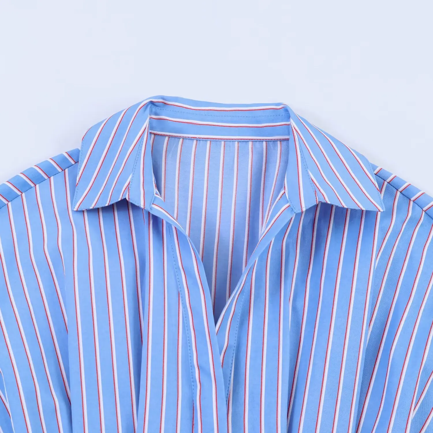 BSAY Neue Damen-Bluse mit elegantem V-Ausschnitt und langen Ärmeln, plissiert, tailliert, Peplum-Shirt, gestreift, einfarbig, lässig, für Büro und Arbeit – Detail 16