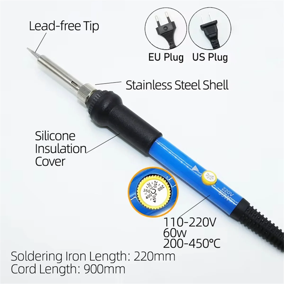 AA98 Heat Set Insert Soldering Iron Tip M2-M6 Brass Hot Melt Inset Nut Embedded Thread Insertion Kit for 3d Printing EU-Plug