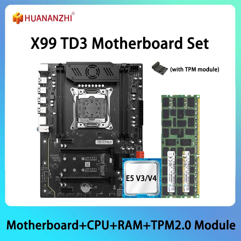 

Комплект материнской платы HUANANZHI X99 TD3 LGA2011-3 с процессором E5 V3 и 2*16 ГБ=32 ГБ 1866 МГц DDR3, M.2 NVME, SATA, Gigabit LAN, с TPM2.0