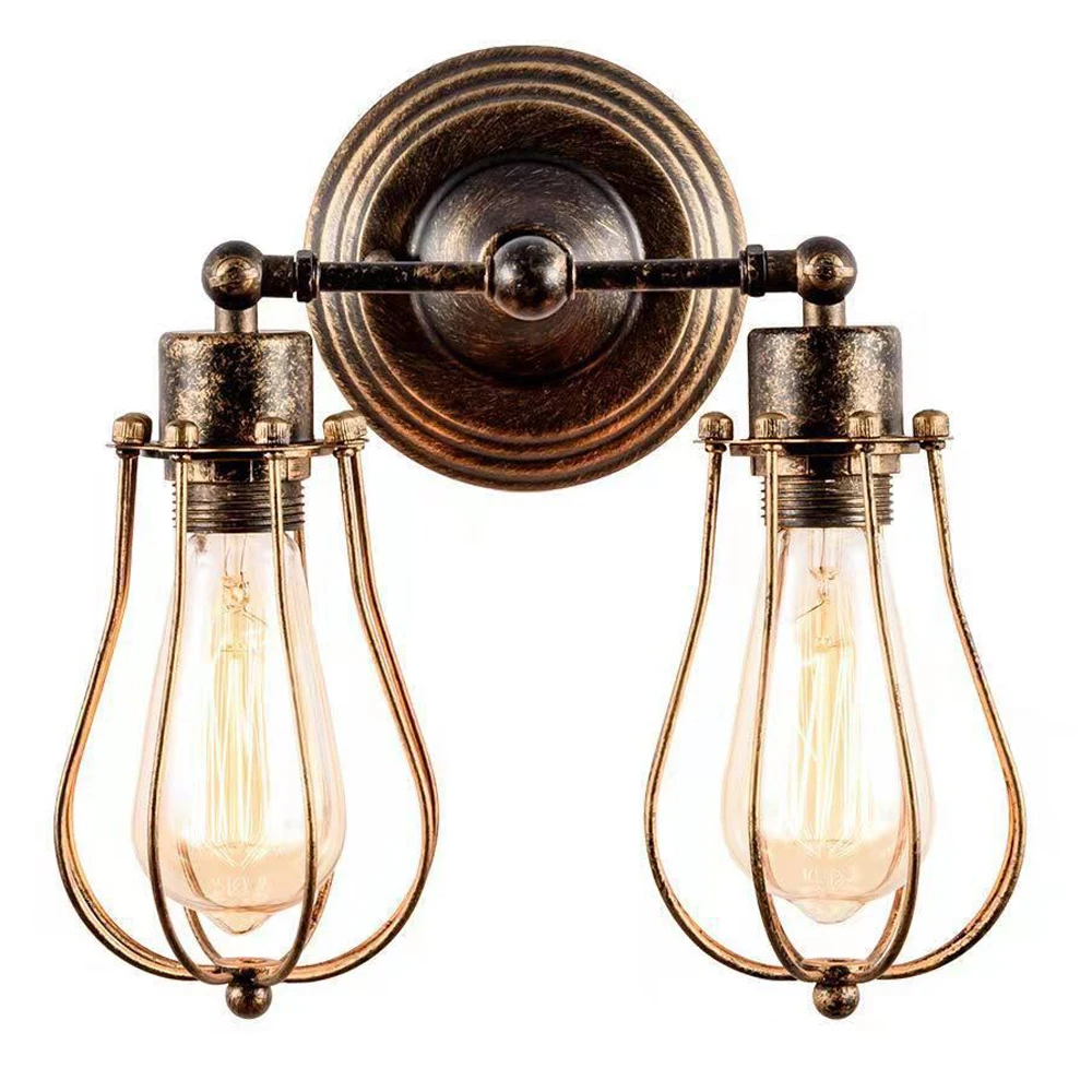 Vintage Wall Light Industrial LED Wall Lamp Sconce Wire Cage Bedside Wall Lighting Shade for Living Room Bar Restaurant Decor