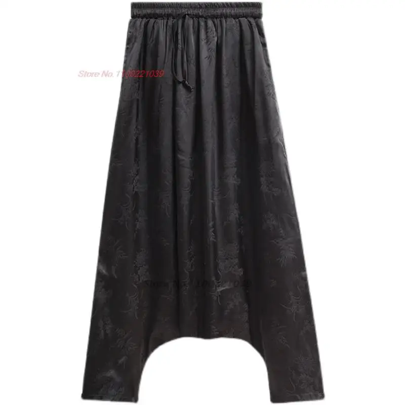 2024 traditional chinese harem pants women ethnic vintage harajuku retro jacquard elastic waist trousers national loose pants