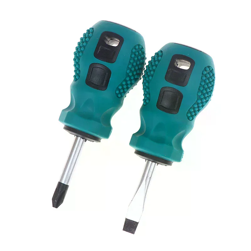 Magnetic Mini Portable Radish Head Flat Cross Short Rubber Handle Screwdriver Set Dual-purpose Screwdriver Tool