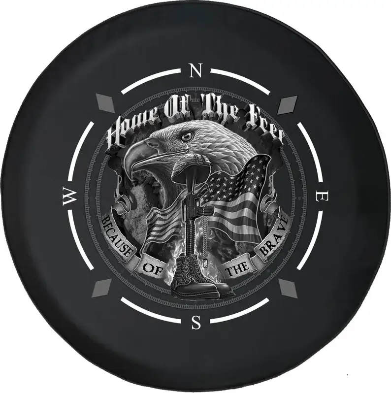 Home of The Free Because of the Brave Army Heros Compass Spare Tire Cover for Jeep, Camper, SUV