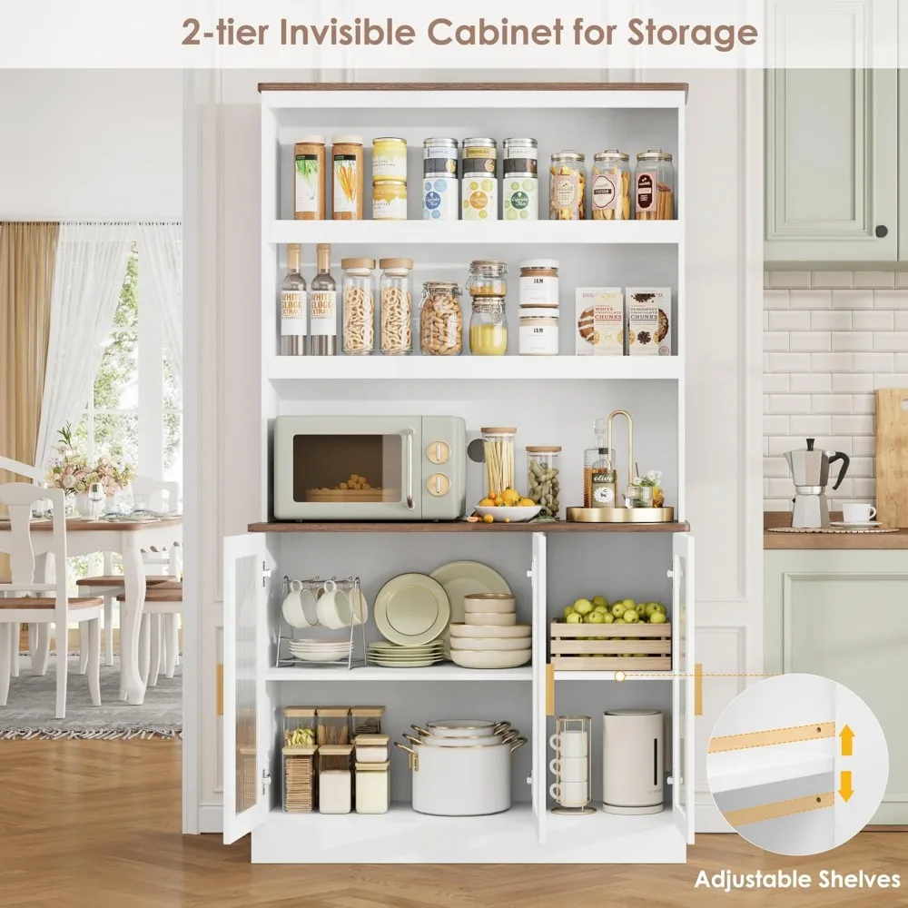 خزانة تخزين طويلة، خزانة مخزن المطبخ 73 بوصة مع أبواب، رف مفتوح لخزانة المطبخ، خزانة كتب طويلة من 5 طبقات مع مساحة تخزين لـ #4