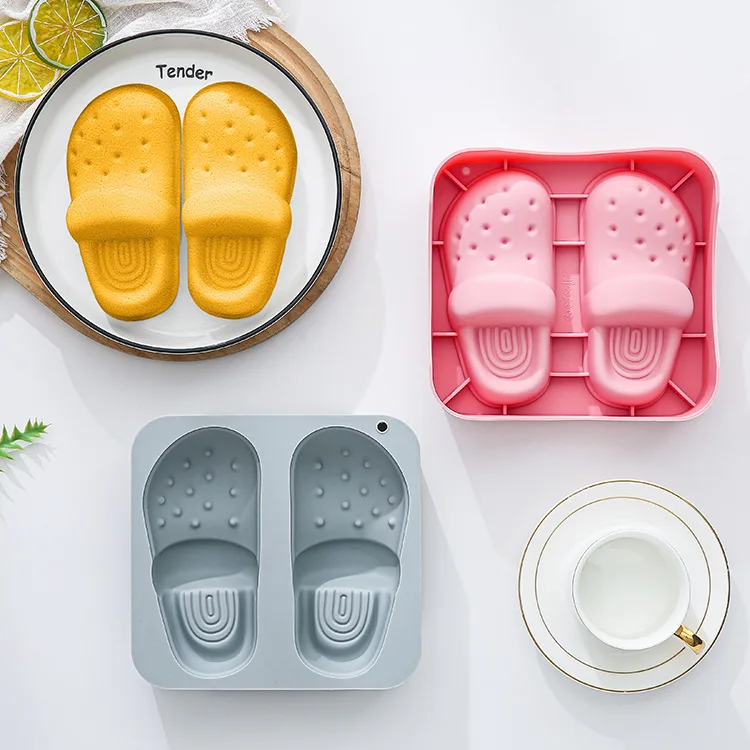 

2 Cavity Shoes Silicone Mold Slippers Shoes with Holes Fondant Candy Chocolate Mould Baking Tray Cake Decoration Accessories