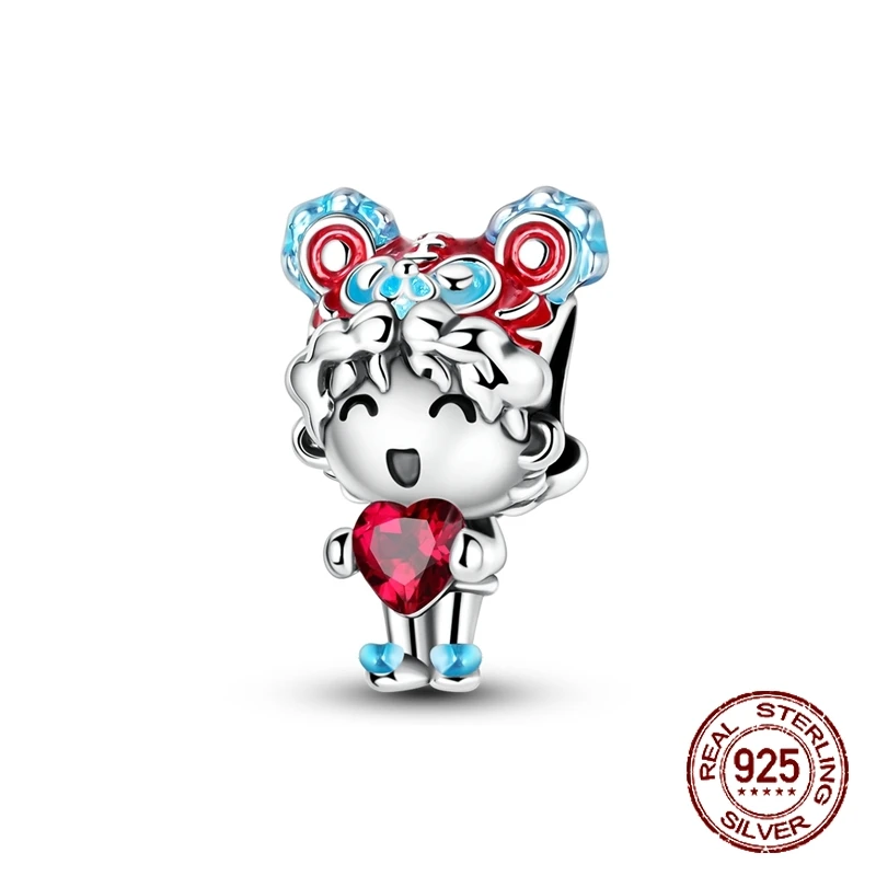 

925 Sterling Silver Celebratory Happy New Year Tiger-Head Boy Pendant Charm Fit Original Charm Bracelets Women DIY Jewelry Gift