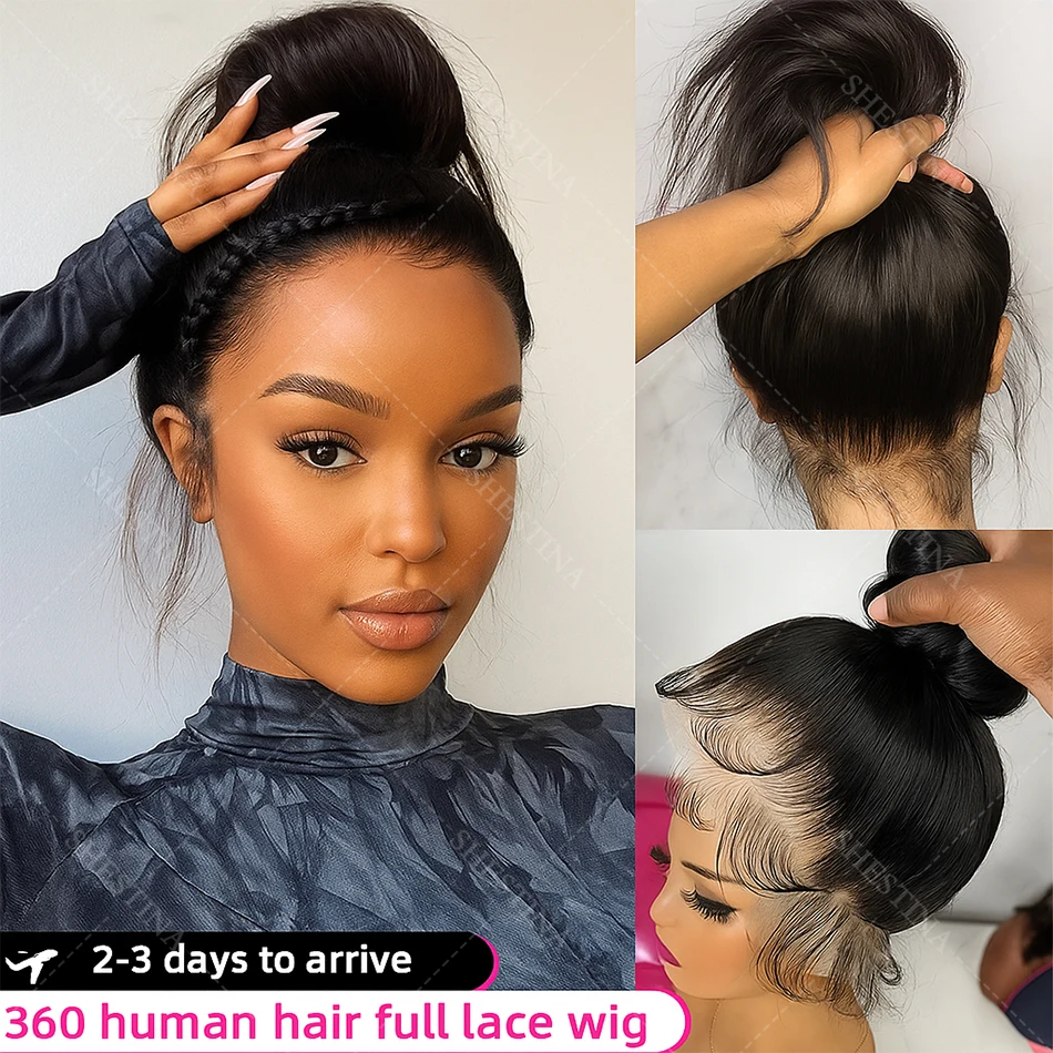 

200% Bone Straight 360 HD Full Lace Wig Brazilian Remy Pre Plucked Straight Transparant Lace Frontal Wigs Human Hair For Women