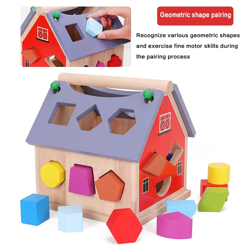 Children's Handheld Multifunctional Smart House Clock Shaped Building Blocks Disassembly and Pairing Learning Cognitive Puzzle