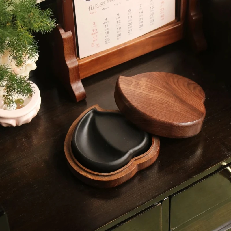 Peach Shape She Ink Stone with Lid for Chinese Calligraphy Beginners Ink Grinding Practice Art Supply Study Decoration Tools