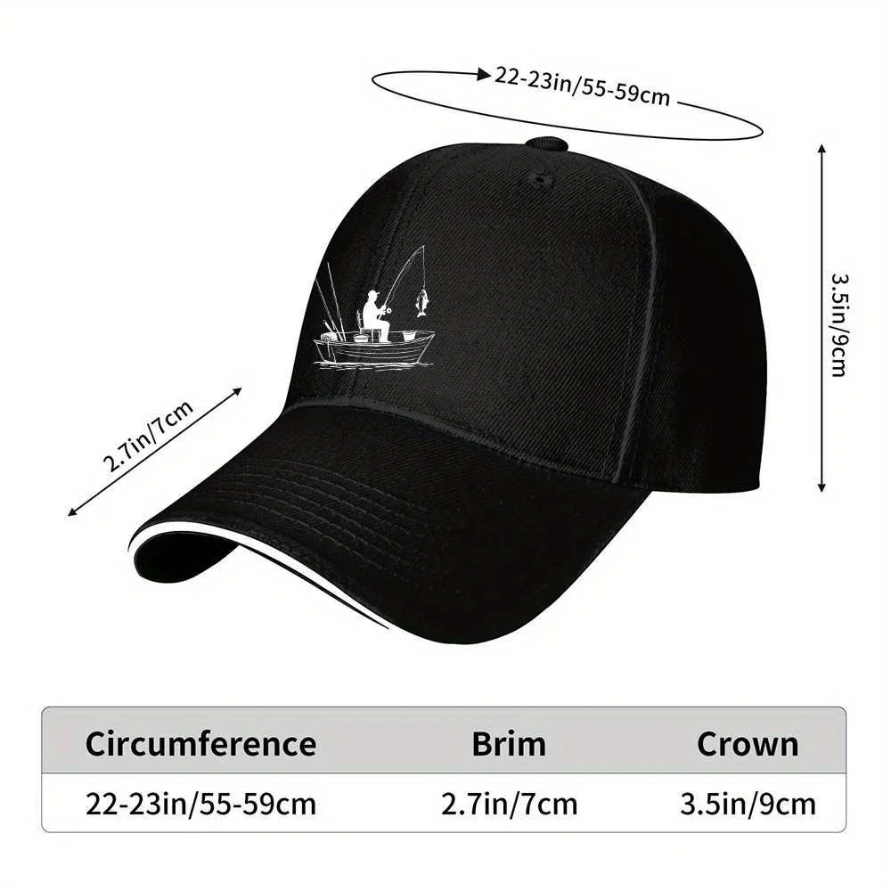 Fishing Boat Line Art Baseball Cap Minimalist Maritime Adjustable Polyester Hat