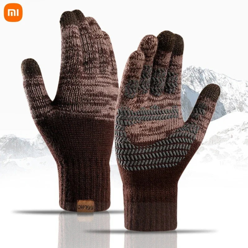 Xiaomi ถุงมือถักสำหรับผู้ชาย, ถุงมือผู้ชายแบบสัมผัสหน้าจอสัมผัสถุงมือแคชเมียร์หนาอบอุ่นสีทึบสำหรับหน้าหนาว