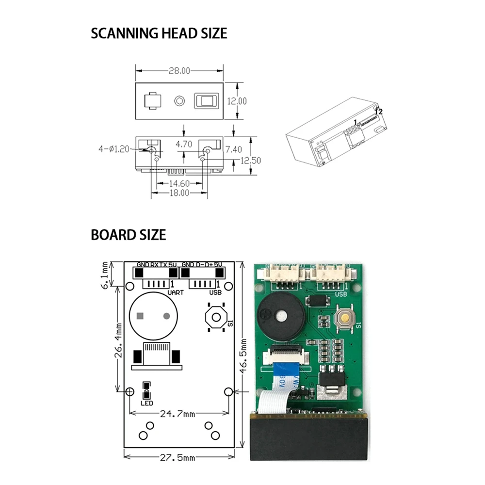 GM67 1D 2D USB UART Código de barras Lector de módulo de escáner de código Qr para Android