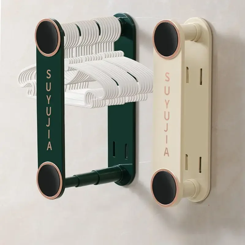 منظم شماعات الملابس المثبت على الحائط قابل للسحب بدون تركيب مثقاب للحمام والشرفة وتوفير المساحة وحل التخزين #4