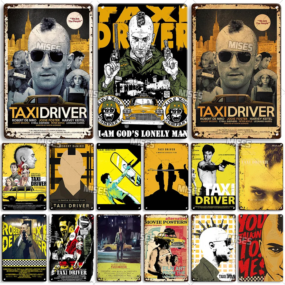 MISES Taxi Driver Classic Movie Metal Poster Retro Metal Sign Decorative Poster Man Cave Garage Cafe Metal Plaque Wall Decor