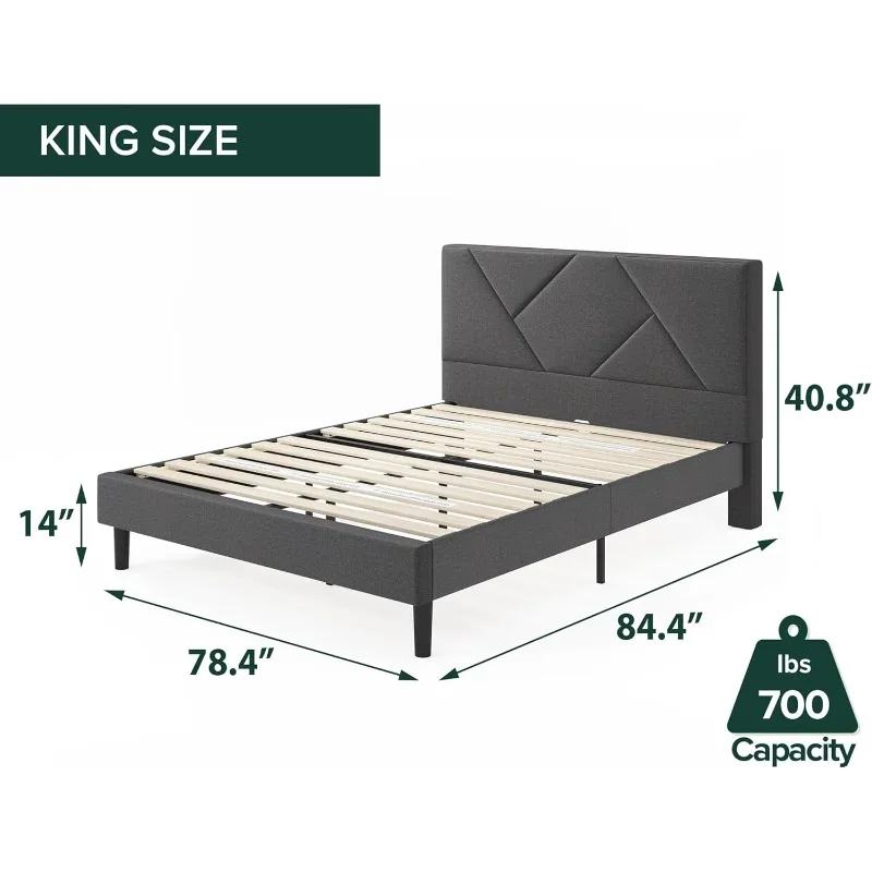 Platform Bed Frame, Mattress Foundation, Wood Slat Support, No Box Spring Needed, Eco Friendly Easy Assembly, Dark Grey