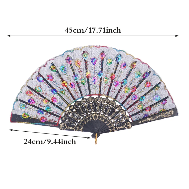 Folding Hand Fan Plastic Gold Powder Craft Fan White Wedding Party Chinese Style Dance Cloth Folding Fan Handheld