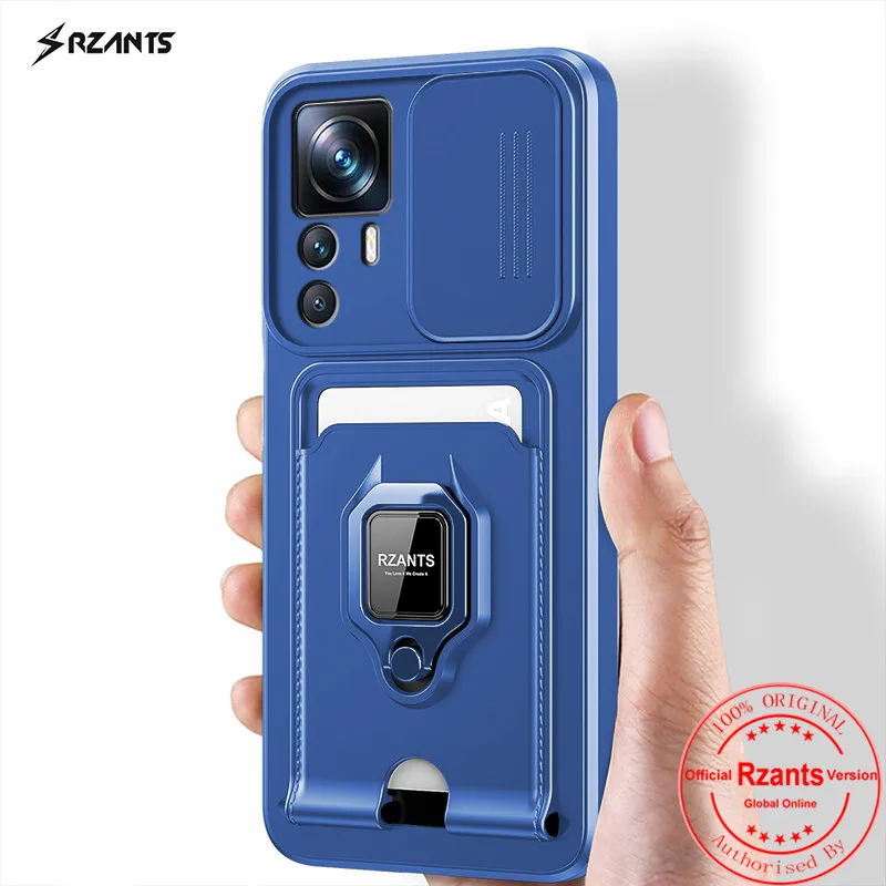 Rzants For Xiaomi 12T 12T Pro Camera Lens Protection Phone Case[Bison]Smooth Push-pull Card Slot Ring Holder Casing Cover